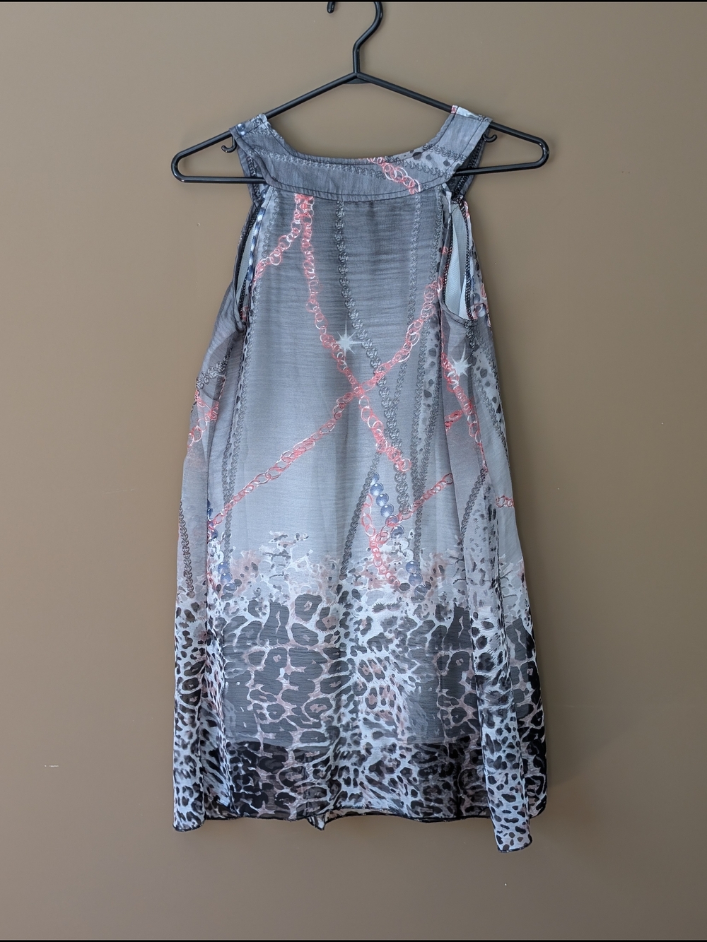 Ejoy Brand Sheer Animal Print Overlay Tank Dress in Gray with Pink Accents - Picture 2 of 6